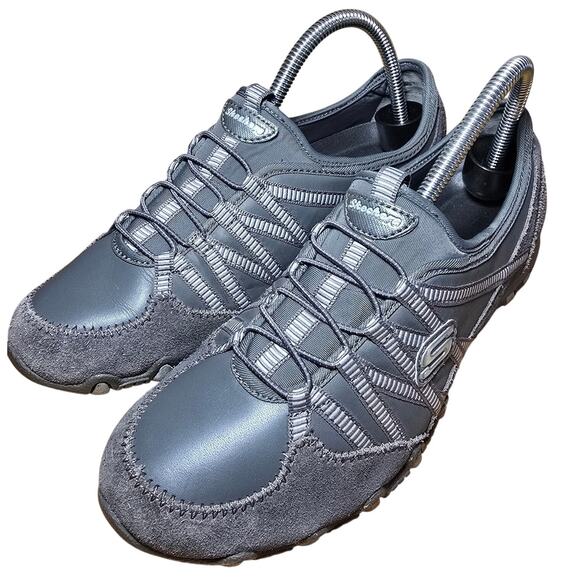 Skechers Shoes Gray Suede Leather Bikers Bungee Athletic Womens Size 8.5 EUC - Picture 2 of 7